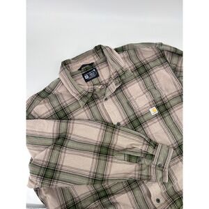 Carhartt Men's 3XL Loose Fit Plaid Flannel Long Sleeve Shirt Beige Green